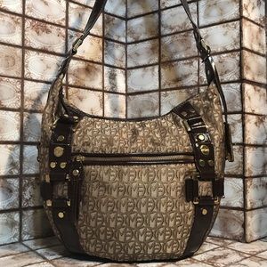 MARC FISHER Brown/Tan Monogrammed Shoulder Bag